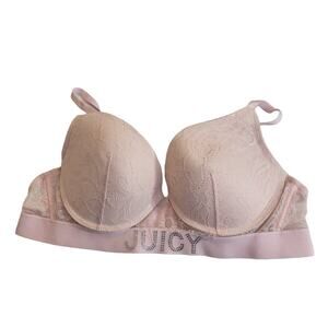 Juicy Couture Pink Floral Lace Full Coverage Underwire Push Up Bra Size 34C